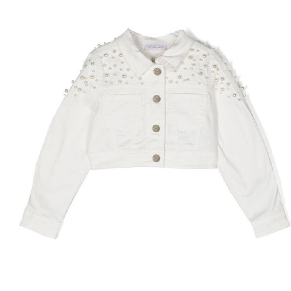 Monnalisa Pearl Studded White Denim Jacket N107-10